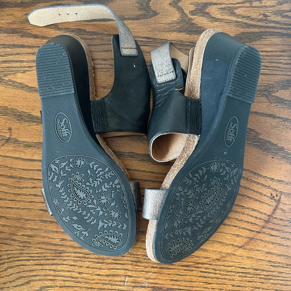 Sofft Vanita Leather Strappy Slingback Black and Metallic Copper Wedges 9 - Picture 2 of 13